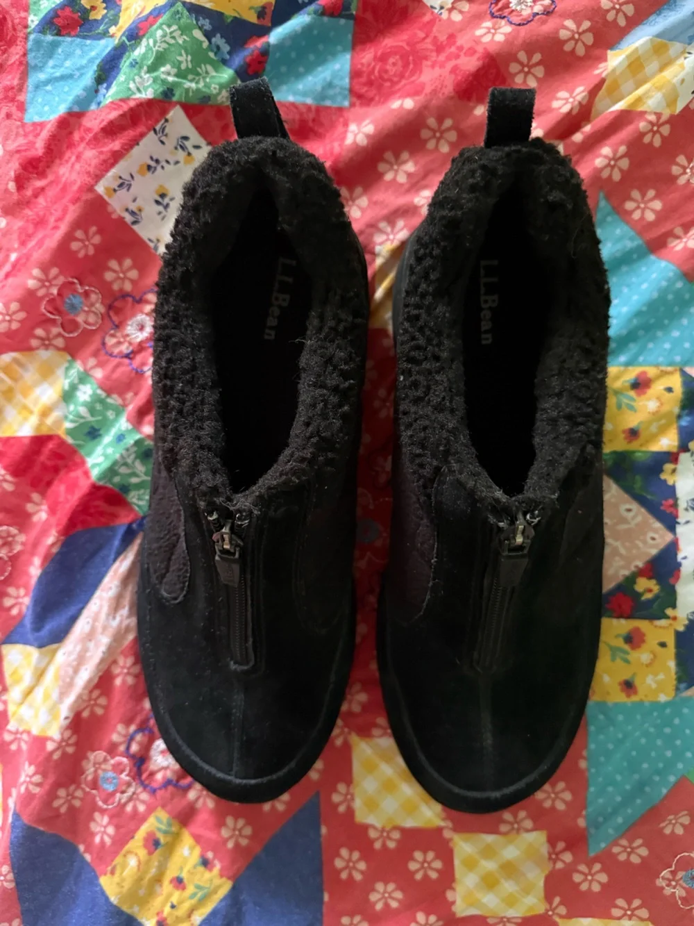 L.L. Bean Black Women's Zip-Front Suede Slippers